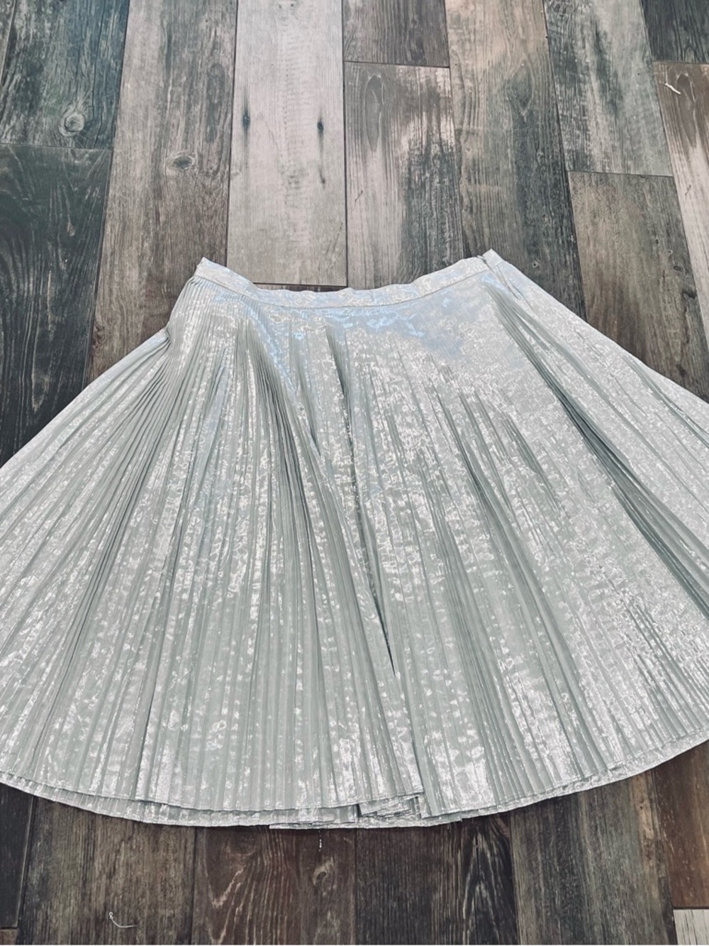Talbots Metallic Silver Pleated Accordion Skirt holiday festive party Sz 10 - Picture 3 of 12